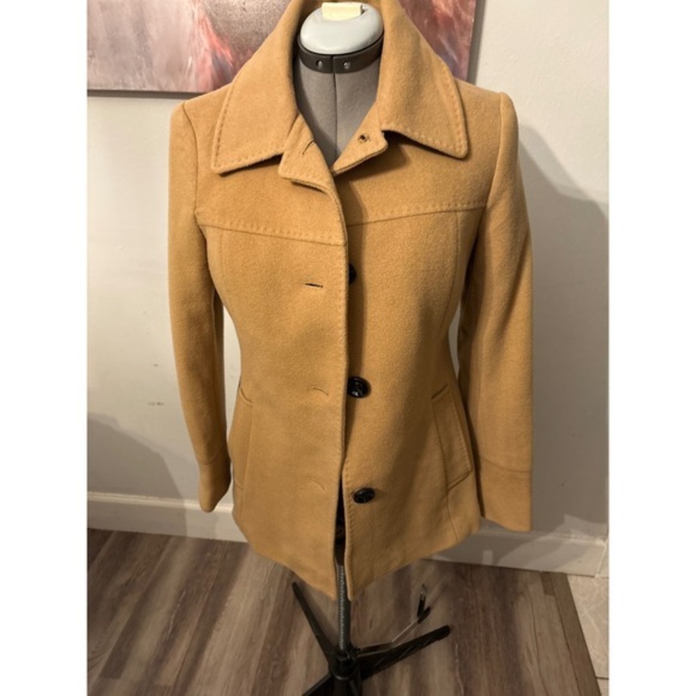 Unbranded Wool Blend Pea Coat Women Small Camel Tan Good Tailored Classic
